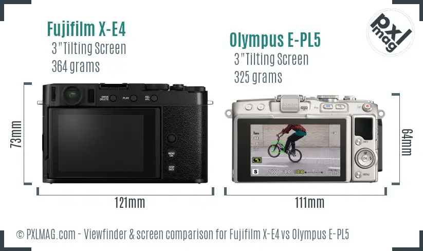 Fujifilm X-E4 vs Olympus E-PL5 Screen and Viewfinder comparison