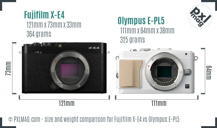 Fujifilm X-E4 vs Olympus E-PL5 size comparison