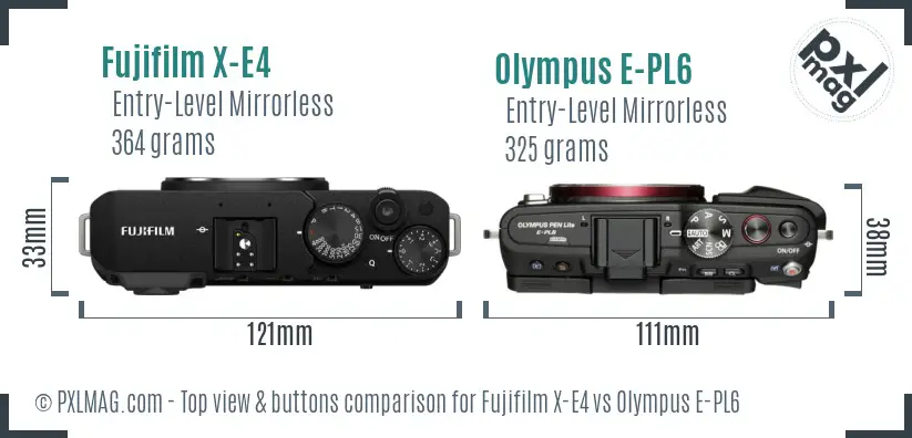 Fujifilm X-E4 vs Olympus E-PL6 top view buttons comparison