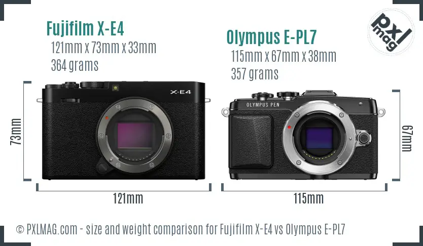 Fujifilm X-E4 vs Olympus E-PL7 size comparison