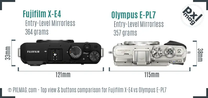 Fujifilm X-E4 vs Olympus E-PL7 top view buttons comparison