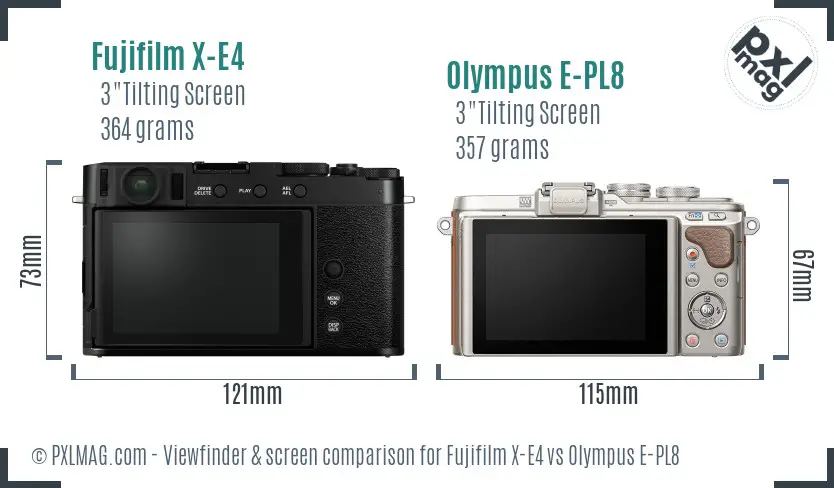 Fujifilm X-E4 vs Olympus E-PL8 Screen and Viewfinder comparison