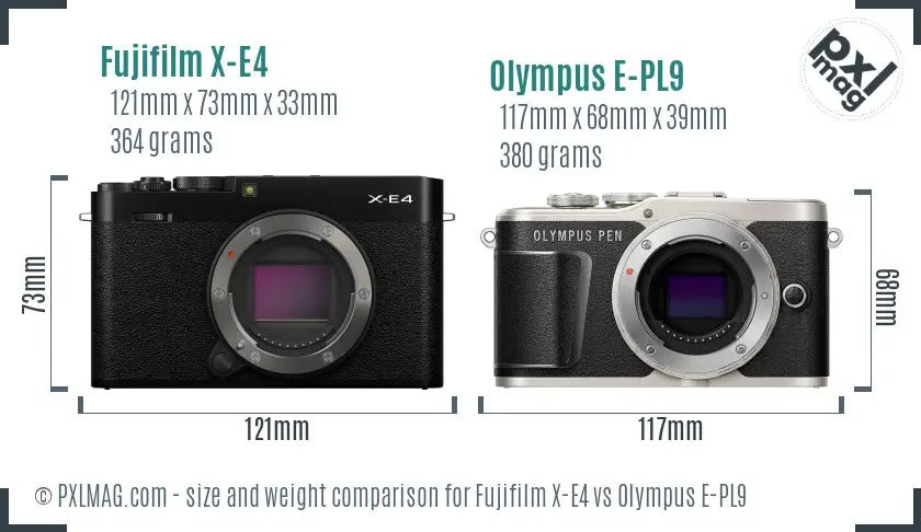 Fujifilm X-E4 vs Olympus E-PL9 size comparison