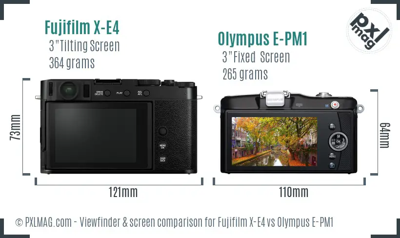 Fujifilm X-E4 vs Olympus E-PM1 Screen and Viewfinder comparison