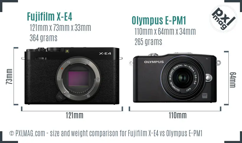 Fujifilm X-E4 vs Olympus E-PM1 size comparison