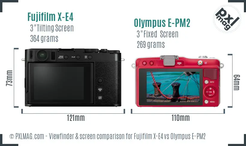 Fujifilm X-E4 vs Olympus E-PM2 Screen and Viewfinder comparison