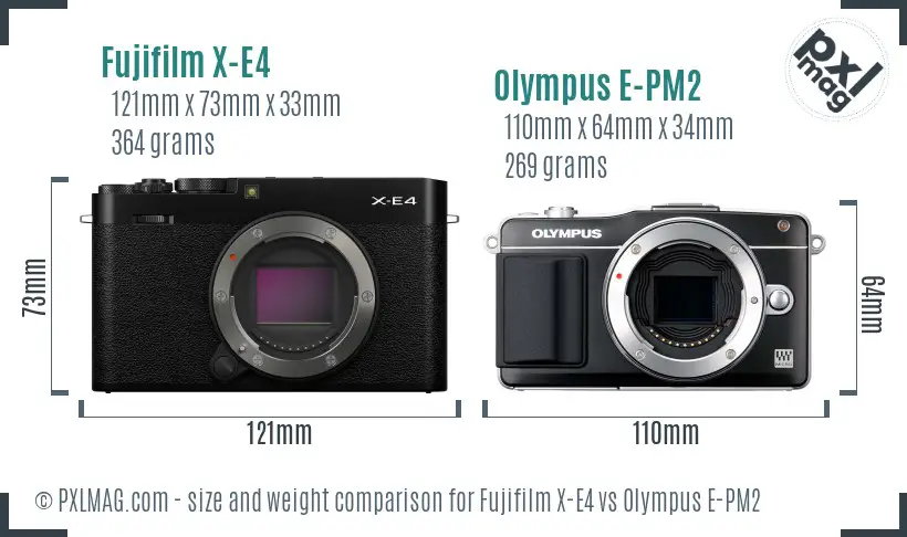 Fujifilm X-E4 vs Olympus E-PM2 size comparison
