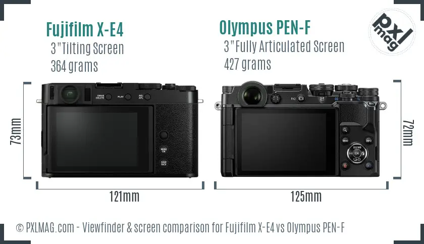 Fujifilm X-E4 vs Olympus PEN-F Screen and Viewfinder comparison Fujifilm X-E4 vs Olympus PEN-F Screen and Viewfinder comparison