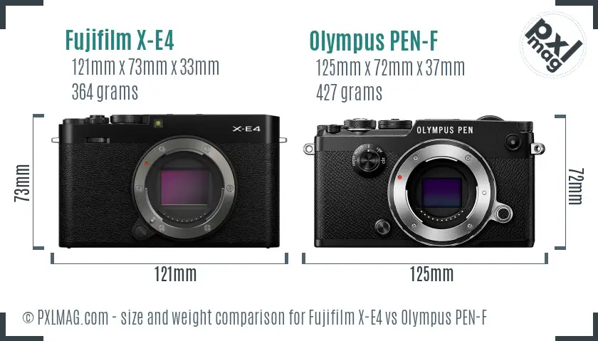 Fujifilm X-E4 vs Olympus PEN-F size comparison Fujifilm X-E4 vs Olympus PEN-F size comparison