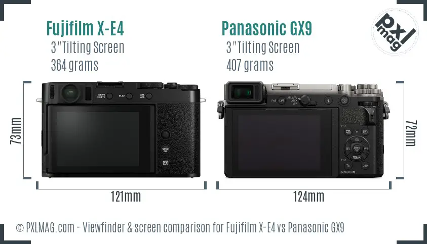 Fujifilm X-E4 vs Panasonic GX9 Screen and Viewfinder comparison