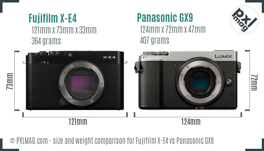 Fujifilm X-E4 vs Panasonic GX9 size comparison