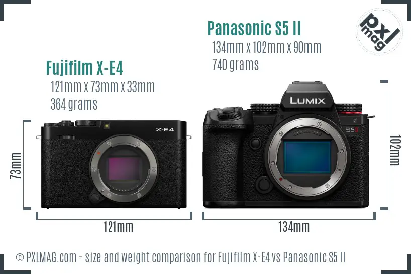 Fujifilm X-E4 vs Panasonic S5 II size comparison Fujifilm X-E4 vs Panasonic S5 II size comparison
