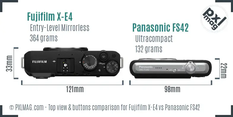 Fujifilm X-E4 vs Panasonic FS42 top view buttons comparison