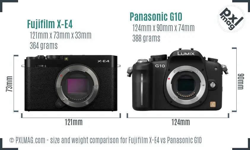 Fujifilm X-E4 vs Panasonic G10 size comparison