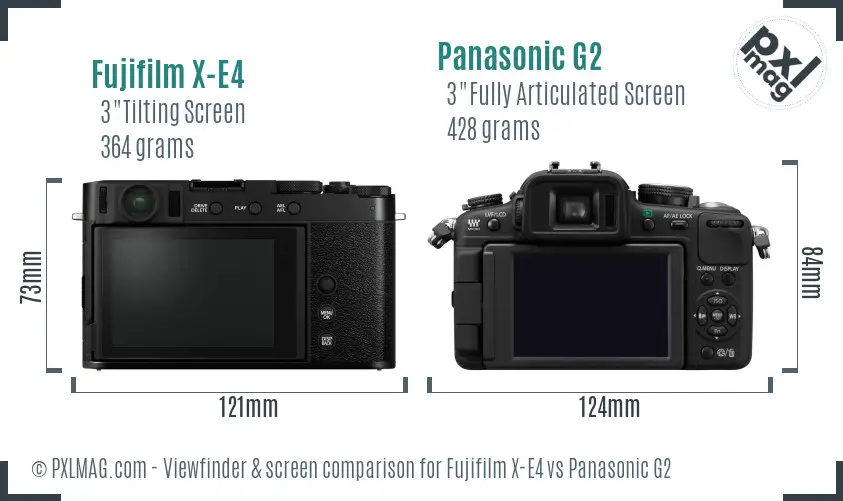 Fujifilm X-E4 vs Panasonic G2 Screen and Viewfinder comparison