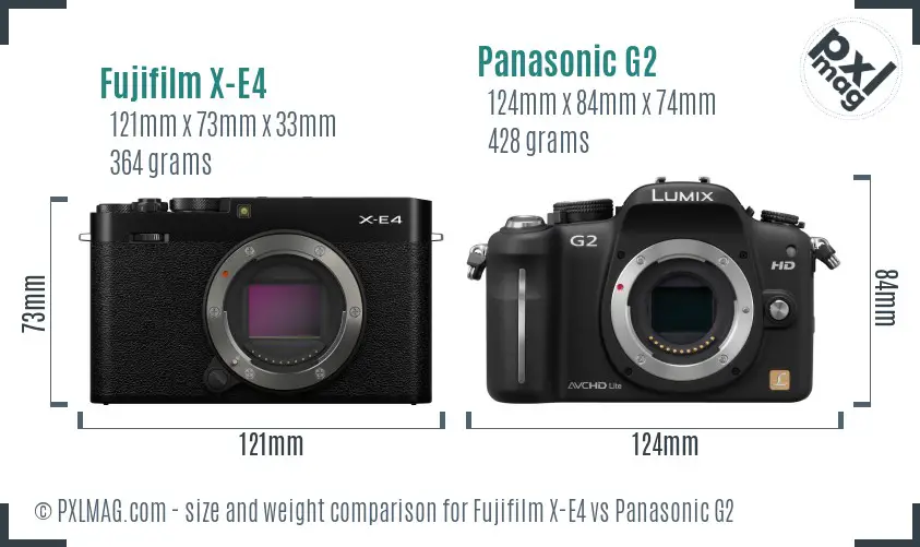 Fujifilm X-E4 vs Panasonic G2 size comparison