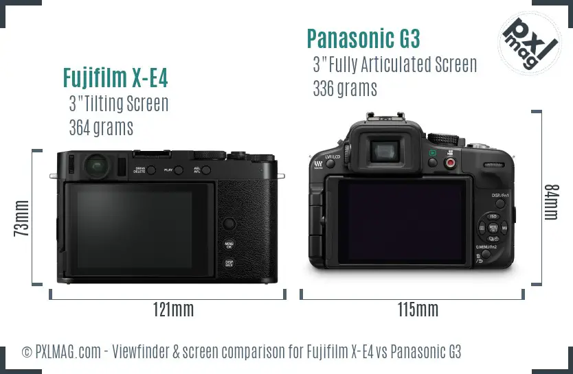 Fujifilm X-E4 vs Panasonic G3 Screen and Viewfinder comparison