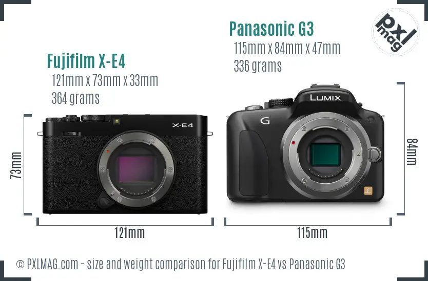 Fujifilm X-E4 vs Panasonic G3 size comparison