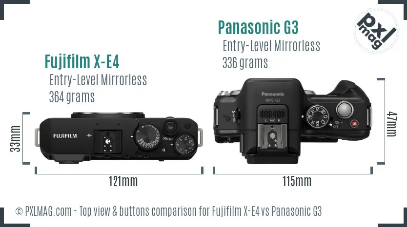 Fujifilm X-E4 vs Panasonic G3 top view buttons comparison