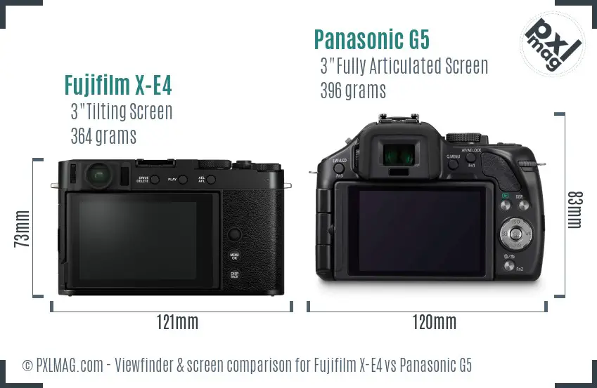 Fujifilm X-E4 vs Panasonic G5 Screen and Viewfinder comparison