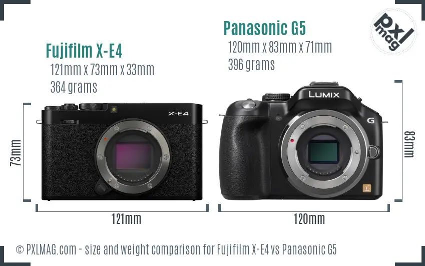 Fujifilm X-E4 vs Panasonic G5 size comparison