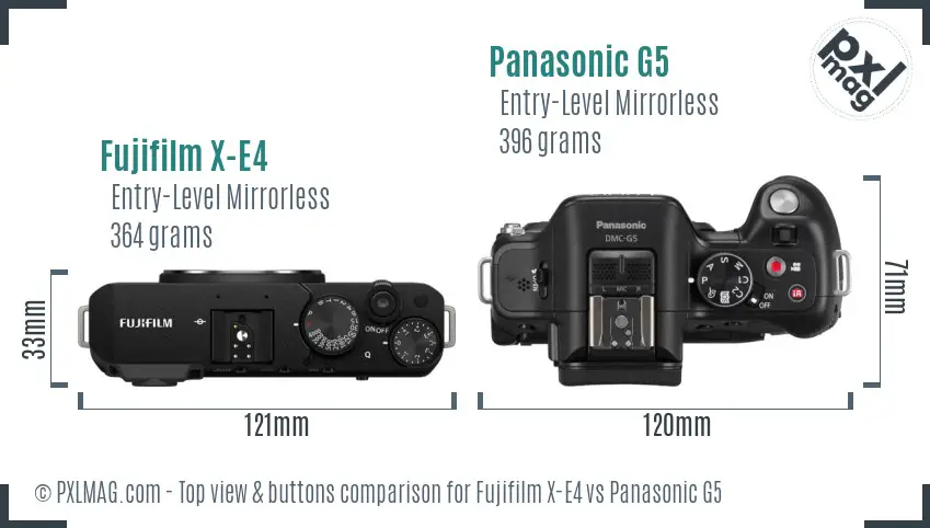 Fujifilm X-E4 vs Panasonic G5 top view buttons comparison