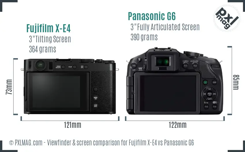 Fujifilm X-E4 vs Panasonic G6 Screen and Viewfinder comparison