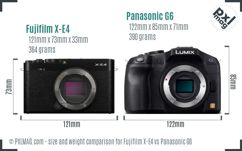 Fujifilm X-E4 vs Panasonic G6 size comparison