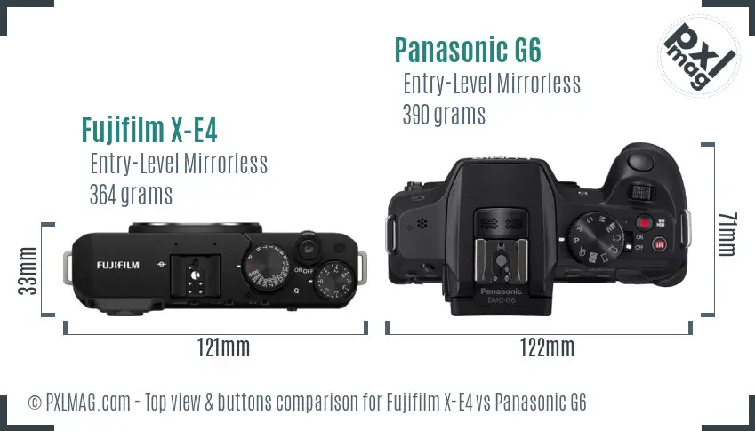 Fujifilm X-E4 vs Panasonic G6 top view buttons comparison