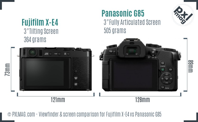 Fujifilm X-E4 vs Panasonic G85 Screen and Viewfinder comparison
