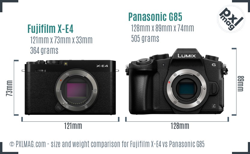 Fujifilm X-E4 vs Panasonic G85 size comparison