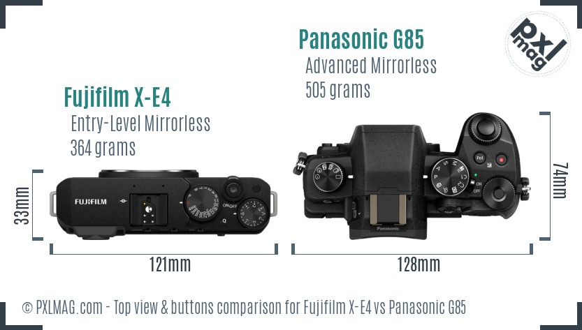 Fujifilm X-E4 vs Panasonic G85 top view buttons comparison