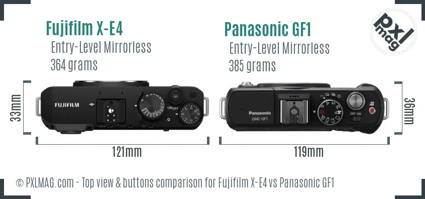 Fujifilm X-E4 vs Panasonic GF1 top view buttons comparison