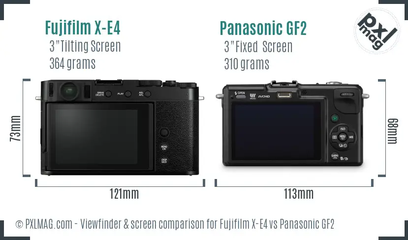Fujifilm X-E4 vs Panasonic GF2 Screen and Viewfinder comparison