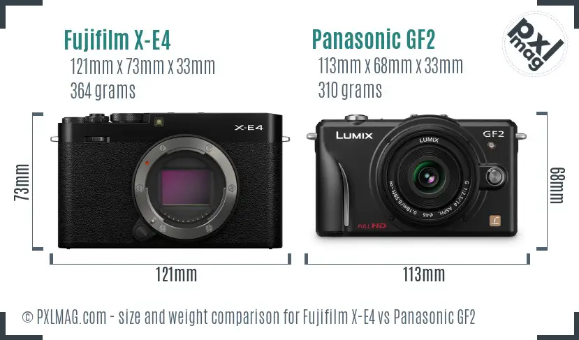 Fujifilm X-E4 vs Panasonic GF2 size comparison