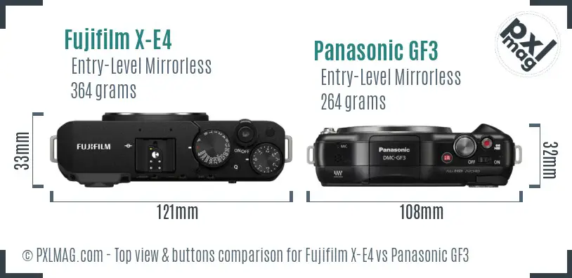 Fujifilm X-E4 vs Panasonic GF3 top view buttons comparison