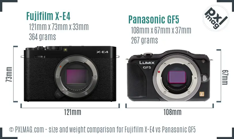 Fujifilm X-E4 vs Panasonic GF5 size comparison