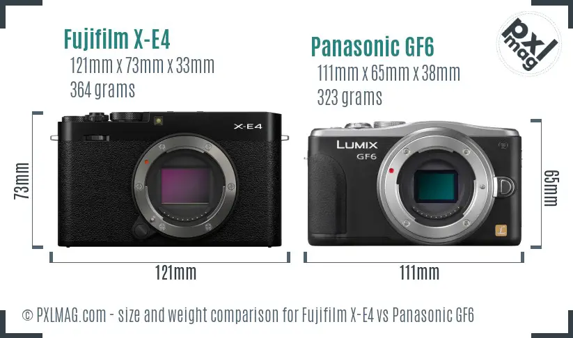 Fujifilm X-E4 vs Panasonic GF6 size comparison