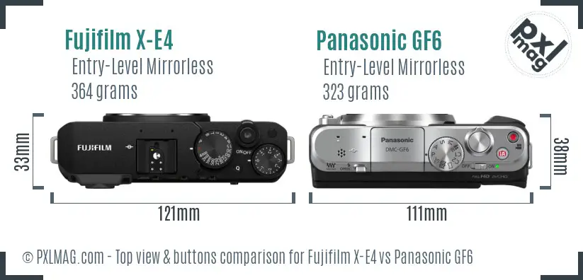 Fujifilm X-E4 vs Panasonic GF6 top view buttons comparison