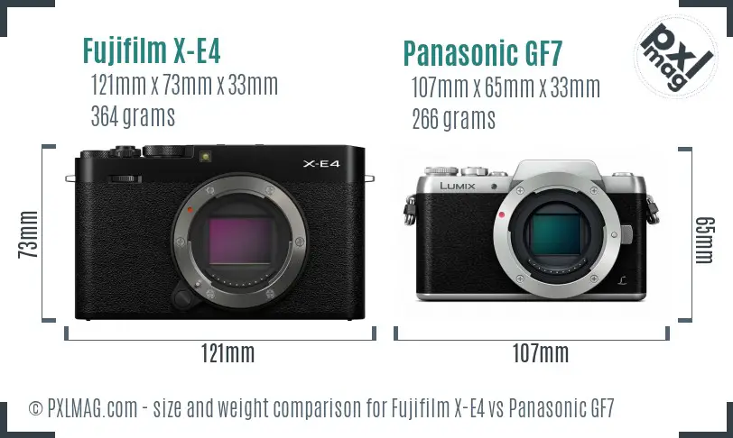 Fujifilm X-E4 vs Panasonic GF7 size comparison
