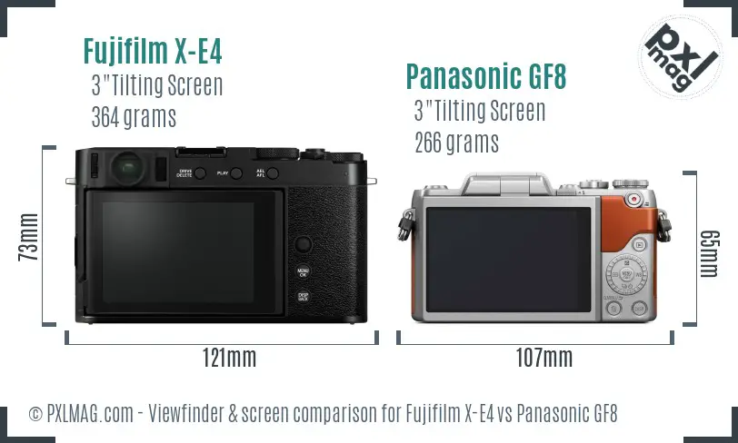 Fujifilm X-E4 vs Panasonic GF8 Screen and Viewfinder comparison