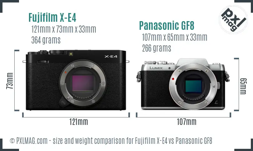Fujifilm X-E4 vs Panasonic GF8 size comparison
