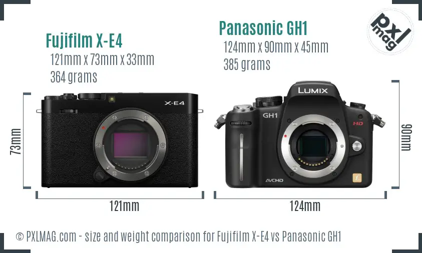 Fujifilm X-E4 vs Panasonic GH1 size comparison