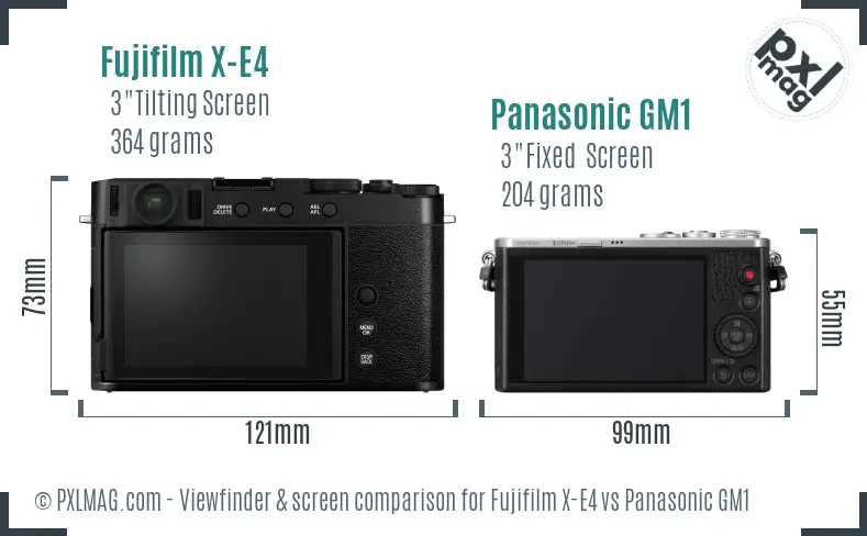 Fujifilm X-E4 vs Panasonic GM1 Screen and Viewfinder comparison