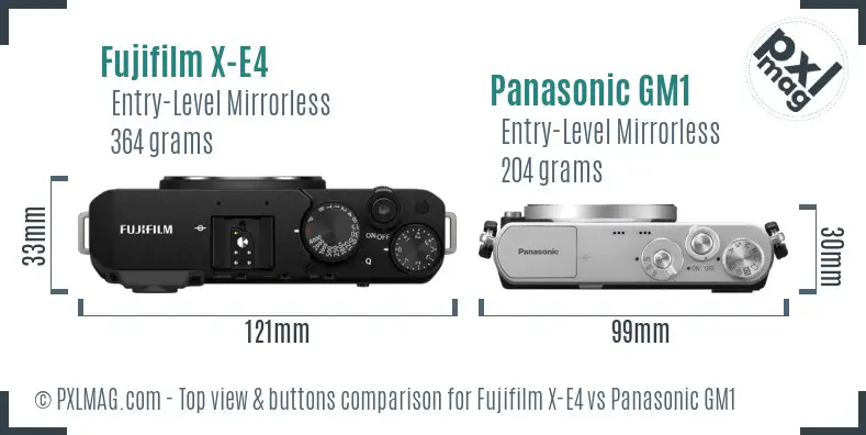 Fujifilm X-E4 vs Panasonic GM1 top view buttons comparison