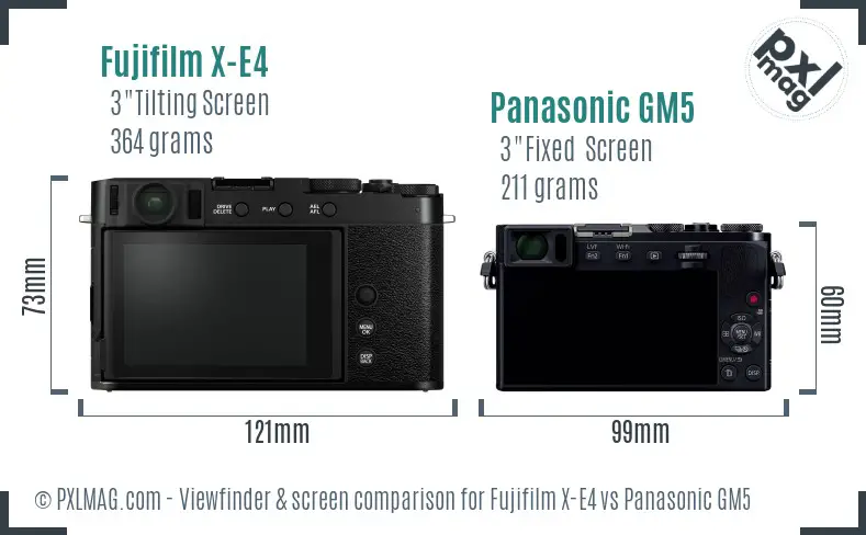 Fujifilm X-E4 vs Panasonic GM5 Screen and Viewfinder comparison