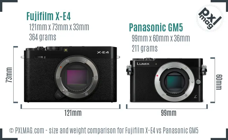 Fujifilm X-E4 vs Panasonic GM5 size comparison
