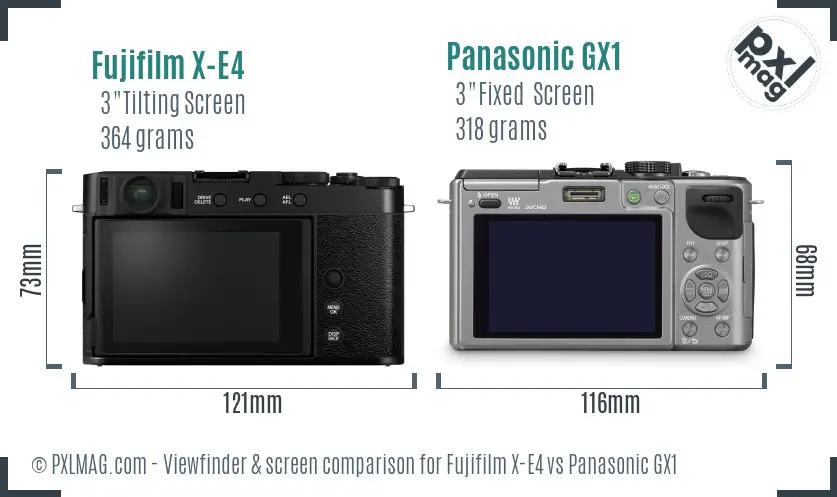 Fujifilm X-E4 vs Panasonic GX1 Screen and Viewfinder comparison