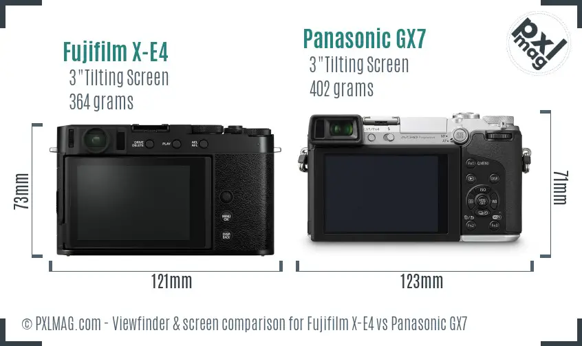 Fujifilm X-E4 vs Panasonic GX7 Screen and Viewfinder comparison
