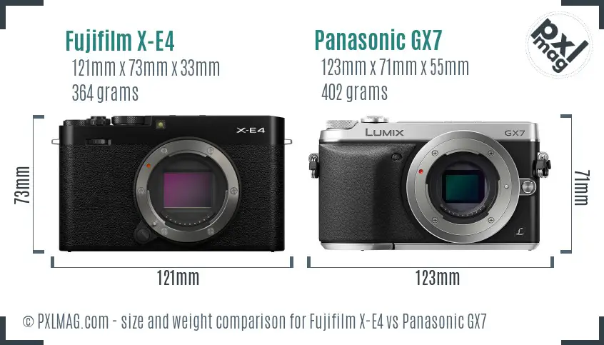 Fujifilm X-E4 vs Panasonic GX7 size comparison